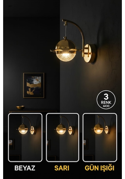 Bohem Aydınlatma Gold Duvar Apliği 3 Renk Led Modern Aplik Gold
