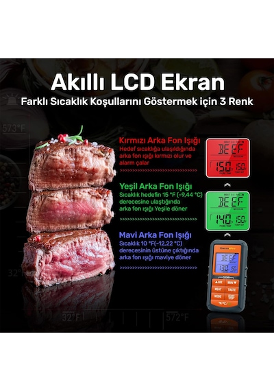 ThermoPro TP07C Alarmlı, Aydınlatmalı ve Kablosuz 150m Menzilli Profesyonel Gıda Pişirme Termometre
