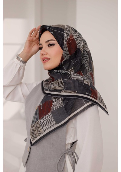 Mimiyum Nota Desen Soft Eşarp Füme