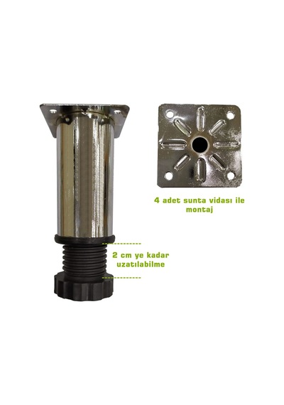 Cateksss Tablalı Ayarlı Metal Dolap Tezgah Baza Koltuk Kanepe Ayağı Krom Çap:42 Mm 12 Cm - Mobilya Ayakları - 25 Li Paket