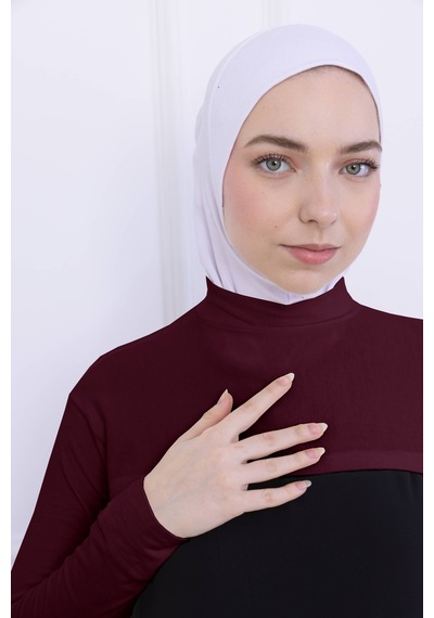 Loggia Balıkçı Yaka Boyunluklu Kolluk Bordo - Likralı Dik Yakalı Kadın Body Tesettür Crop Bolero Bordo