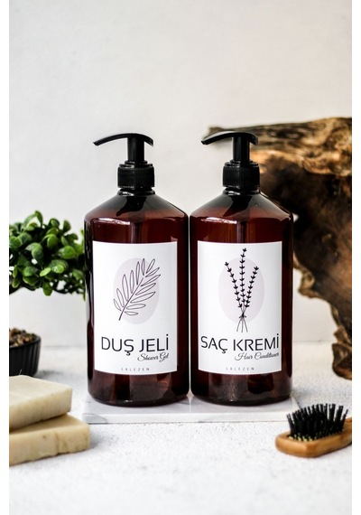 Lalezen Home Amber Plastik 1 Litre Çiçekli Duş Jeli + Saç Kremi