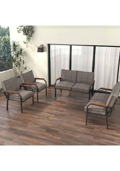 Mygusi Hayal Balkon Bahçe Cafe - Metal Kanepe Koltuk Takımı - 2+2+1+1 Cappuccino