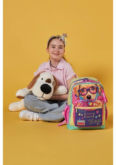 Coral High Dört Bölmeli Sarı Pembe Sevimli Köpek Desenli İlkokul Sırt - Kız Ve Erkek Çocuk