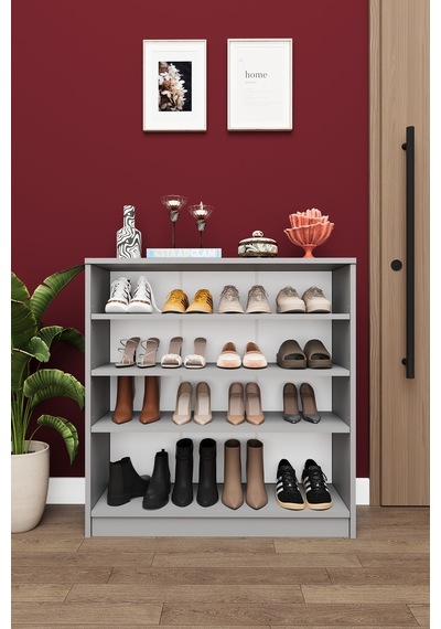 Asra Trend 4 Katlı Açık Raflı Ayakkabılık A-32 %100 MDF Modern Bot Uyumlu Düzenleyici Kül Gri Asra Trend 4 Katlı Açık Raflı Ayakkabılık A-32 %100 MDF Modern Bot Uyumlu Düzenleyici Kül Gri