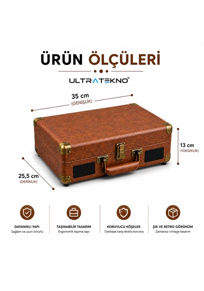 Ultratekno Mzl-p01 Bluetooth Plak Çalar, 3 Hız 33/45/78 Rpm , Usb/sd/aux/rca/kulaklık Destekli, Dahili Hoparlörlü Taşınabilir Retro Valiz Pikap 1 Adet