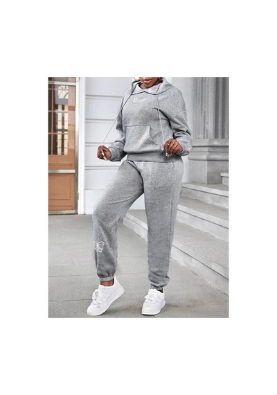 Tarzsokak Kelebek Dijital Baskılı Kışlık Unisex Eşofman Takımı Gri