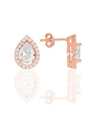 Gümüş Rose Zirkon Taşlı Damla Modeli Üçlü Set