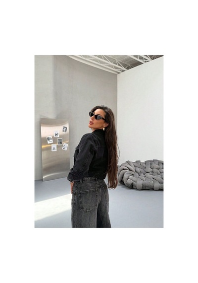 Kene Jeans Kısa Siyah Modern Fit/cropped Boyfriend Denim Ceket Siyah