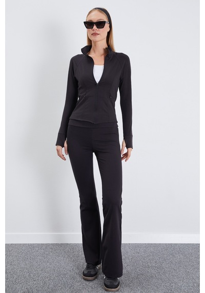 Fullamoda Parmak Geçirmeli Dalgıç Kumaş Slim Fit Ceket Siyah