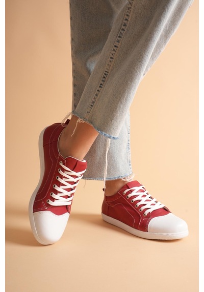 Analin Shoes Kadın Hakiki Deri Casual Spor Ayakkabı Kırmızı