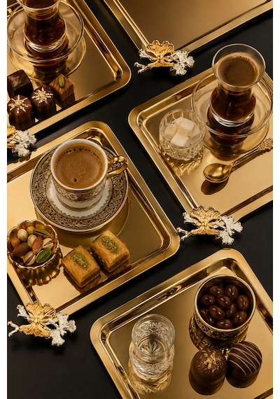 Jasper Orvessa 6'lı Gold Kare Paslanmaz Çelik Kahve Sunum Tepsisi Servis Çay Tepsisi Dekoratif Tepsi