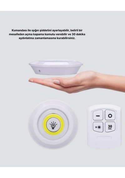 Lexroo Kablosuz Led Spot Lamba 3'lü Set Uzaktan Kumandalı Gün Işı Gün Işığı
