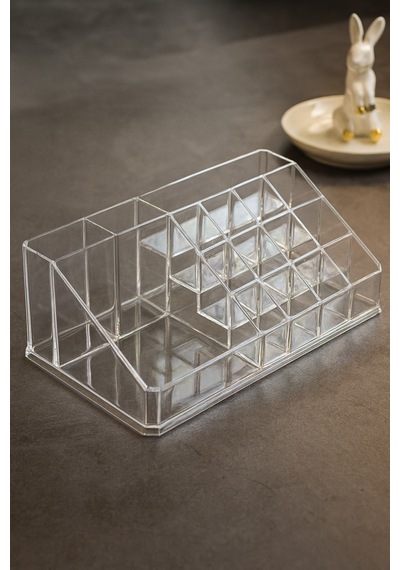 Makri Home Şeffaf Makyaj Organizeri, Uzunluk: 21,5 Cm, Genişlik: 12,5 Cm, Yükseklik: 8 Cm Şeffaf