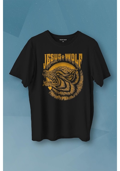 Jesus Wolf Kurt Kafası Hardal Baskılı Tişört Unisex T-shirt 001