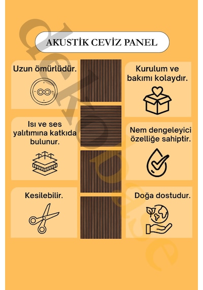 Ceviz 10 Adet 40x40cm Yeni Nesil Akustik Ahşap Duvar Paneli