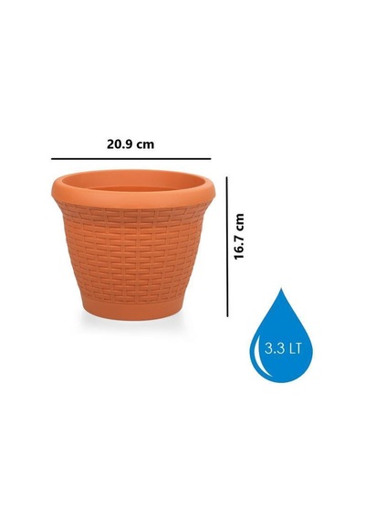 Omnipazar So-hs01 Plastik Hasır Desenli Saksı 3.3 Lt Kiremit 6 Adet