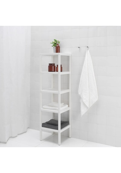 Masif Kavak Banyo Raf Ünitesi 37x140 Meridyendukkan Kare Model Banyo Rafı Beyaz Renk Banyo Düzenleyici