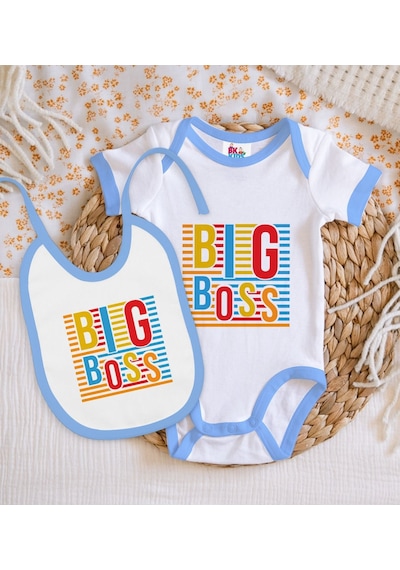 Bk Kids Big Boss Tasarımlı Mavi Bebek Body Zıbın Ve Mama Önlüğü H Çok Renkli