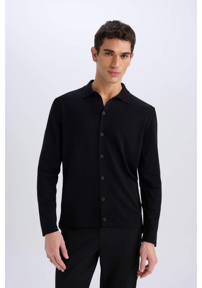 DeFacto Standart Fit Polo Yaka Düğmeli Triko Hırka E8399AX24CWBK27 Siyah