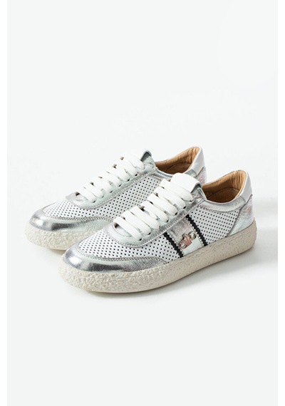Dericia Shoes Bloom Hakiki Deri Günlük Rahat Kadın Sneaker Gümüş
