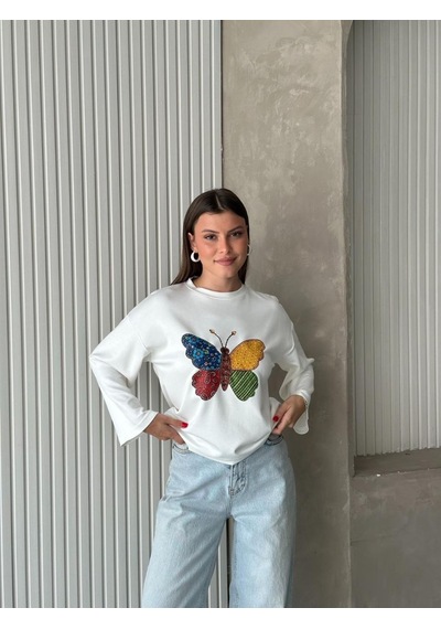 Trend Paris Kadın Bisiklet Yaka Geniş Kol Desenli Dökümlü Bluz Sarı Sari