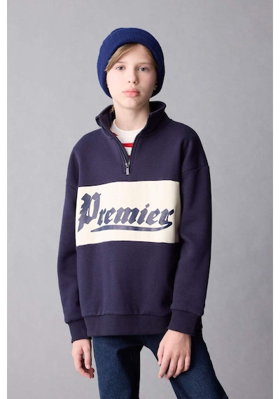 DeFacto Erkek Çocuk Oversize Geniş Kalıp Yarım Fermuarlı Baskılı Kalın Sweatshirt D1910A824WNNV135