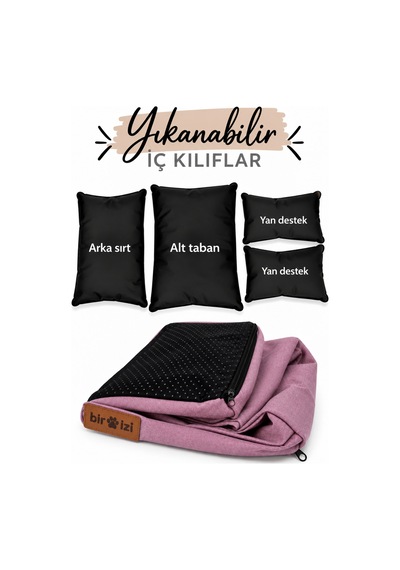 Kedi Ve Köpek Koltuğu Tamamen Fermuarlı Çıkarılabilir İç Minder Boncuk Elyaf Kaydırmaz Taban Kedi Ve Köpek Yatağı Lila 1716708779