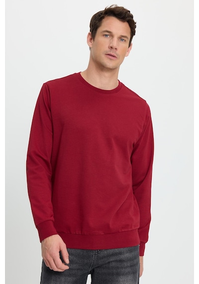 Tudors Erkek Relax Fit Rahat Kesim %100 Pamuk 2 İplik Bisiklet Yaka Bordo Sweatshirt -41523 Bordo