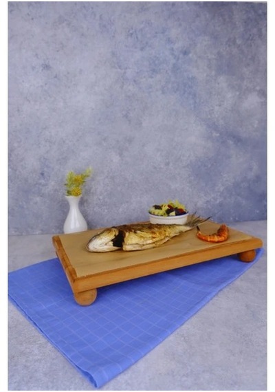 Justwood Risus Top Ayaklı 25x40 Cm Ahşap Dikdörtgen Pasta Sunum Servis Tabağı Kahverengi