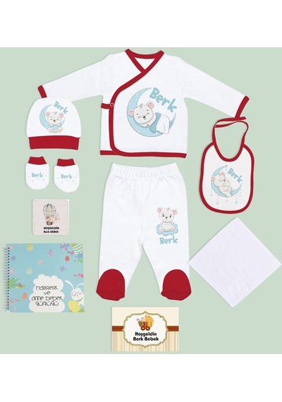 Bk Kids Kişiye Özel Kırmızı Hastane Çıkışı, Anne-bebek Günlüğü, Yeni Doğan Bebek Giyim Hediyesi, 9 Parça Bebek Hediye Seti-3