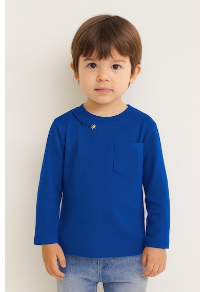Luess Unisex Çocuk Happiness Nakışlı Cepli Fitilli Kaşkorse Tişört Lacivert