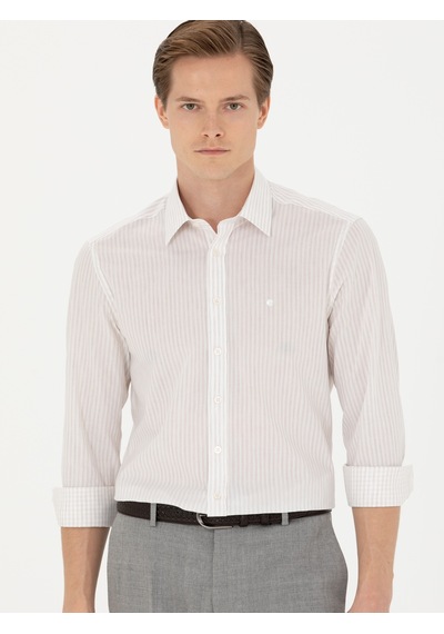 Cacharel Bej Slim Fit Uzun Kollu Gömlek