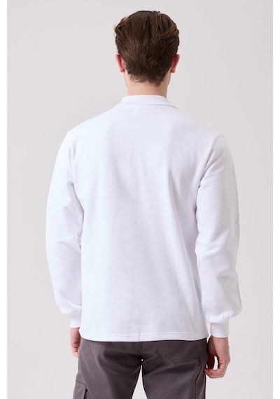 Galanthus Polo Sweat Uzun Kollu Pamuklu Sweatshirt İş Ve Günlük Kullanım İçin Beyaz
