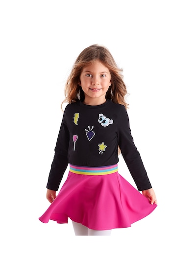 Denokids Emojili Beli Lastikli Siyah Pembe Kışlık Kız Çocuk Elbise