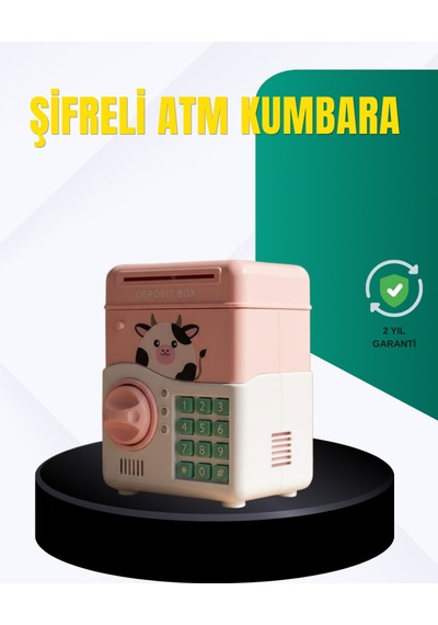Pembe Şifreli Eğitici Atm Kasa Çocuk Kumbarası