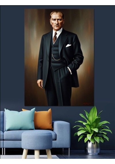 Ahşap Tablo Siyah Takım Elbiseli Atatürk İnsan Figürlü Tablolar