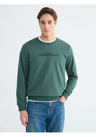 Lc Waikiki Yeşil Bisiklet Yaka Baskılı Erkek Sweatshirt