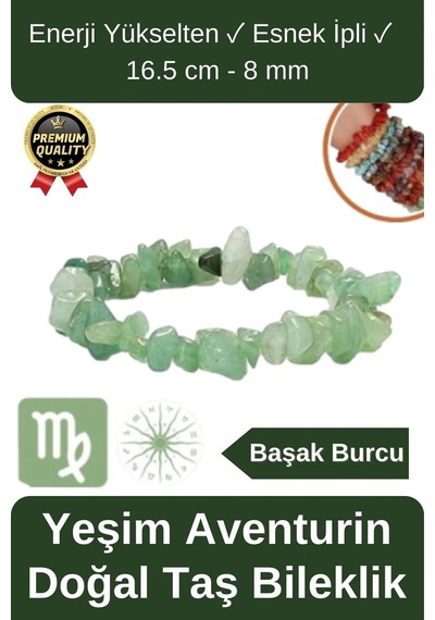 Özel Üretim  Yükselten Esnek Ipli Başak Burcu Gerçek Yeşim Aventurin Doğal Taş Unisex Bileklik Çok Renkli