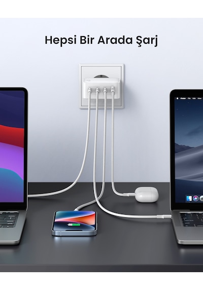 Ugreen Nexode Gan X 100w Hızlı Şarj Cihazı 4 Portlu Pd Qc 3xusb-c, 1xusb-a, Beyaz, 15337 -