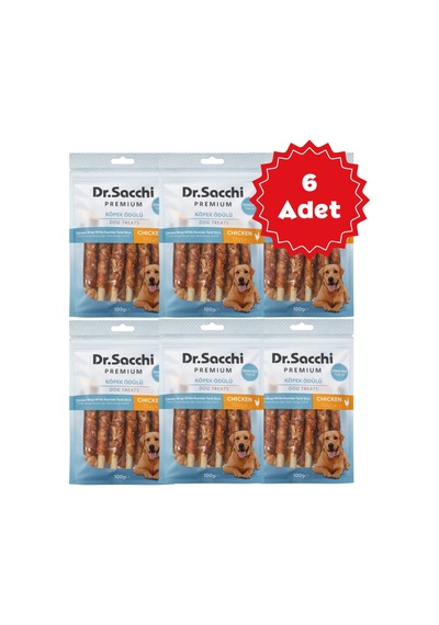 Dr. Sacchi Tavuk Sargılı İnek Derisi Sütlü Burgu Kemik Köpek Ödülü 100gr 6 Adet