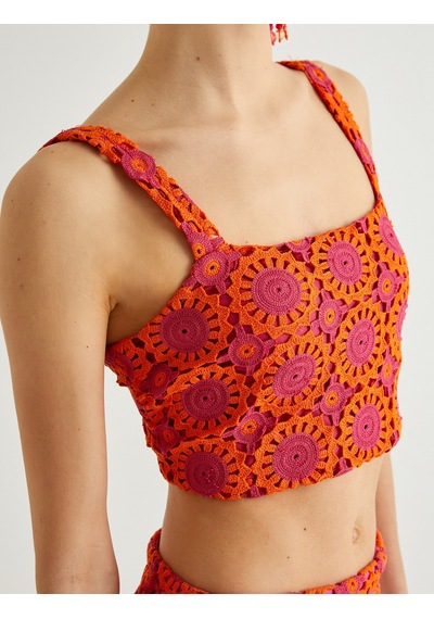 Koton İşlemeli Askılı Crop Büstiyer Pembe Desenli 4sak10046pk Pembe Desenli