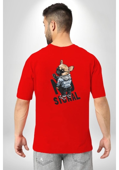 Cep Telefonu No Signal Kırmızı Oversize Unisex Ön Ve Sırt Baskılı Tişört Kırmızı