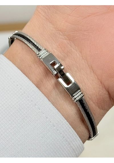 Gümüş Ve Siyah Çelik Erkek Bileklik Frj10134a-j 2 Yıl Garantili Hediye Paketli Siyah - Gümüş