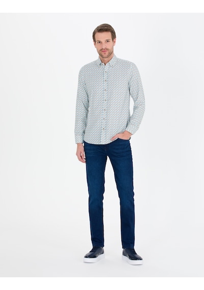 Pierre Cardin Erkek Aqua Desenli Gömlek 50264910-vr007 Mavi