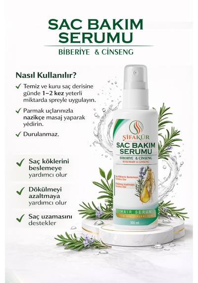 Şifakür Biberiye Ginseng Kafein Vitamin B3 Biyotin Keratin Saç Bakım Serumu 100 ML