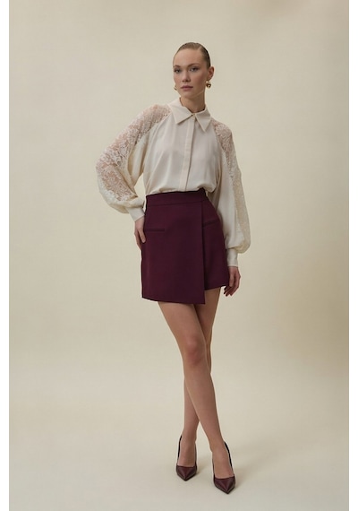 Sateen Talia Şort Etek - Mürdüm-137067 Mürdüm