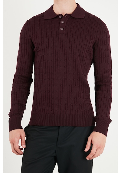 Buratti Örgü Desenli Pamuklu Düğmeli Uzun Kollu Polo Erkek Polo 7020353 Bordo Buratti Örgü Desenli Pamuklu Düğmeli Uzun Kollu Polo Erkek Polo 7020353 Bordo