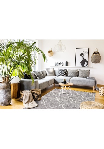Loft Lf02 Geometrik Desenli Gri Modern Salon Halısı Hav Toz Vermez