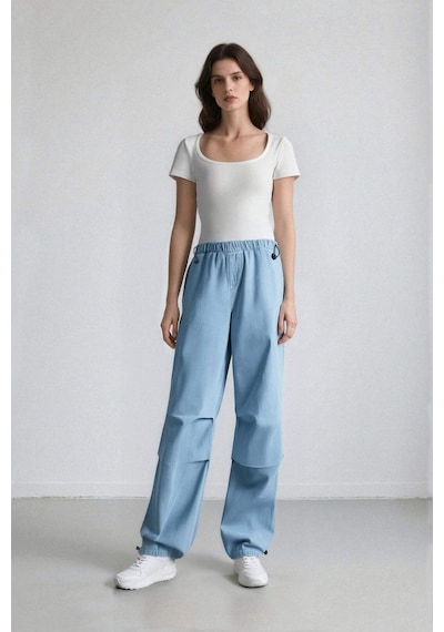 Defacto Jogger Yüksek Bel Bilek Boy Paraşüt Jean Pantolon C1321AX24SMNM39 Mavi